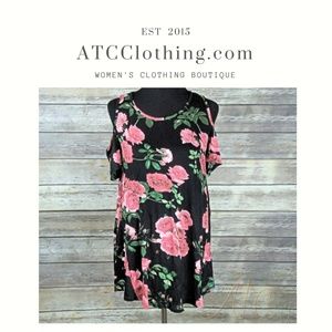 A1 Reb & J Black Floral Cold Shoulder Top